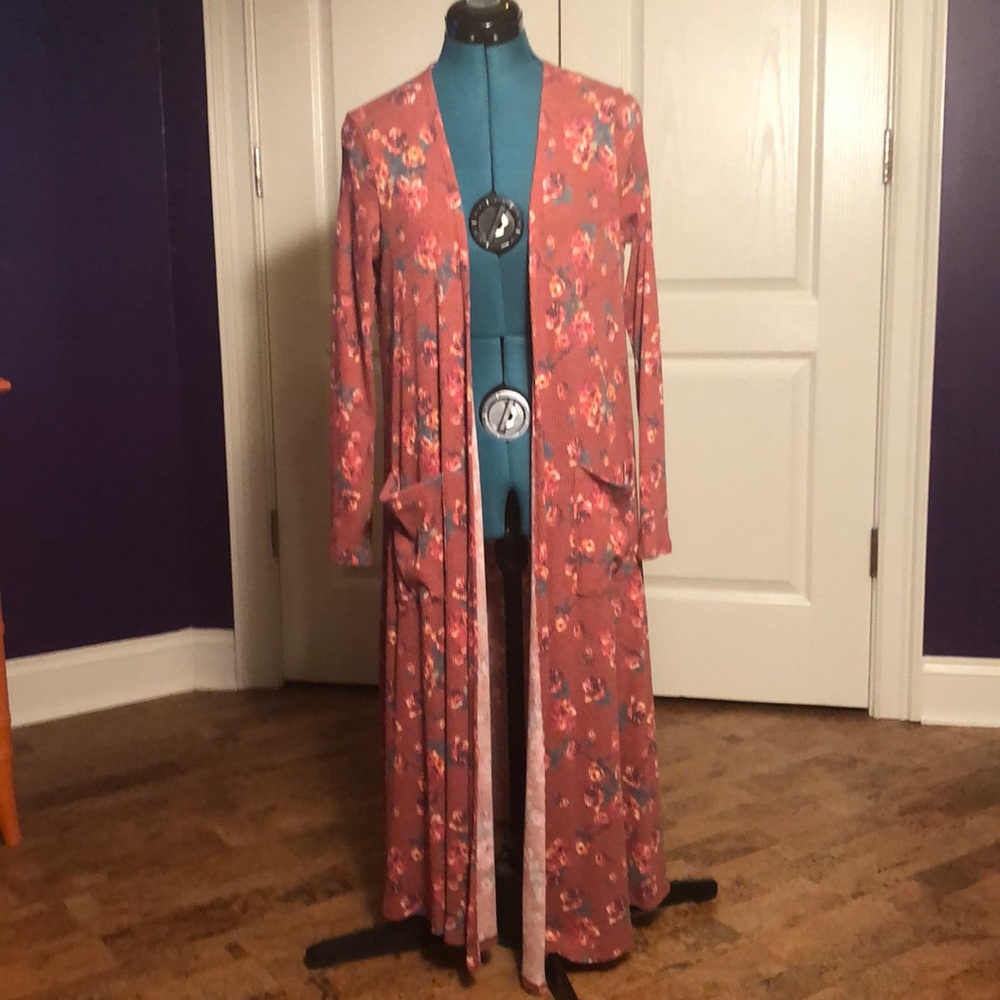 LuLaRoe Pink Floral Long Cardigan, S